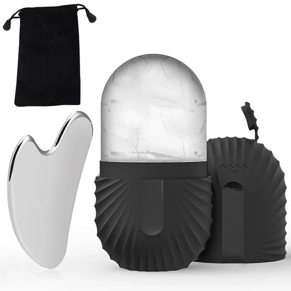 Cryo Ice Face Roller + Gua Sha Set | Stainless Steel Facial Tool